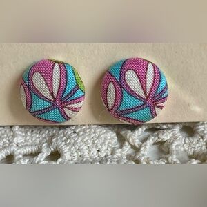 Fabric Button Earrings in Pink & Aqua Floral